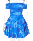 Off Shoulder Printed Pleated Summer Dress