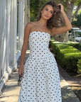 Elegant Polka Dot Strapless A-Line Dress