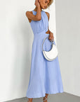 French Style Hollow Waist Cotton Linen Dress