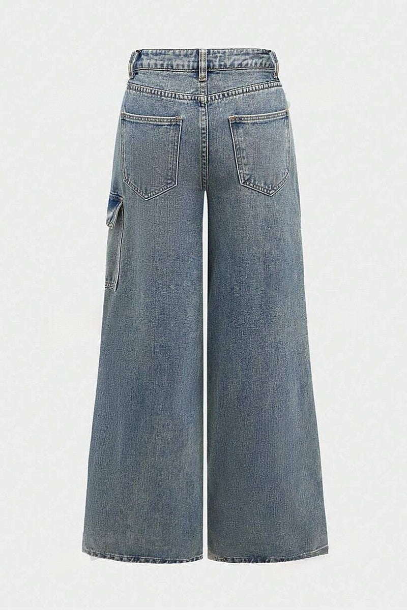 Y2K Style Bow Tie Denim Straight Leg Pants