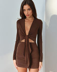 Knit Sexy Deep V Neck Long Sleeve Bodycon Dress
