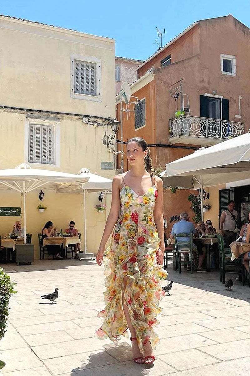 2026 New Women's Chiffon Floral Evening Dress