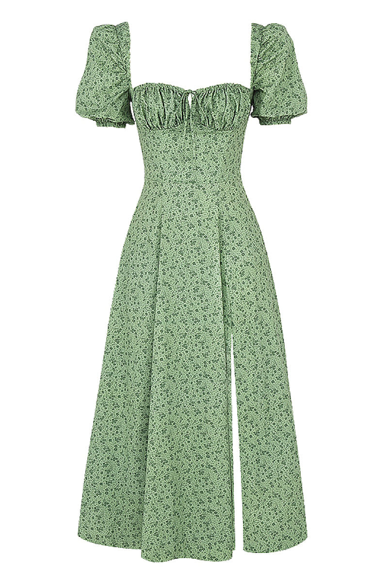 Summer Women's Floral Square Neck Puff Sleeve Dress