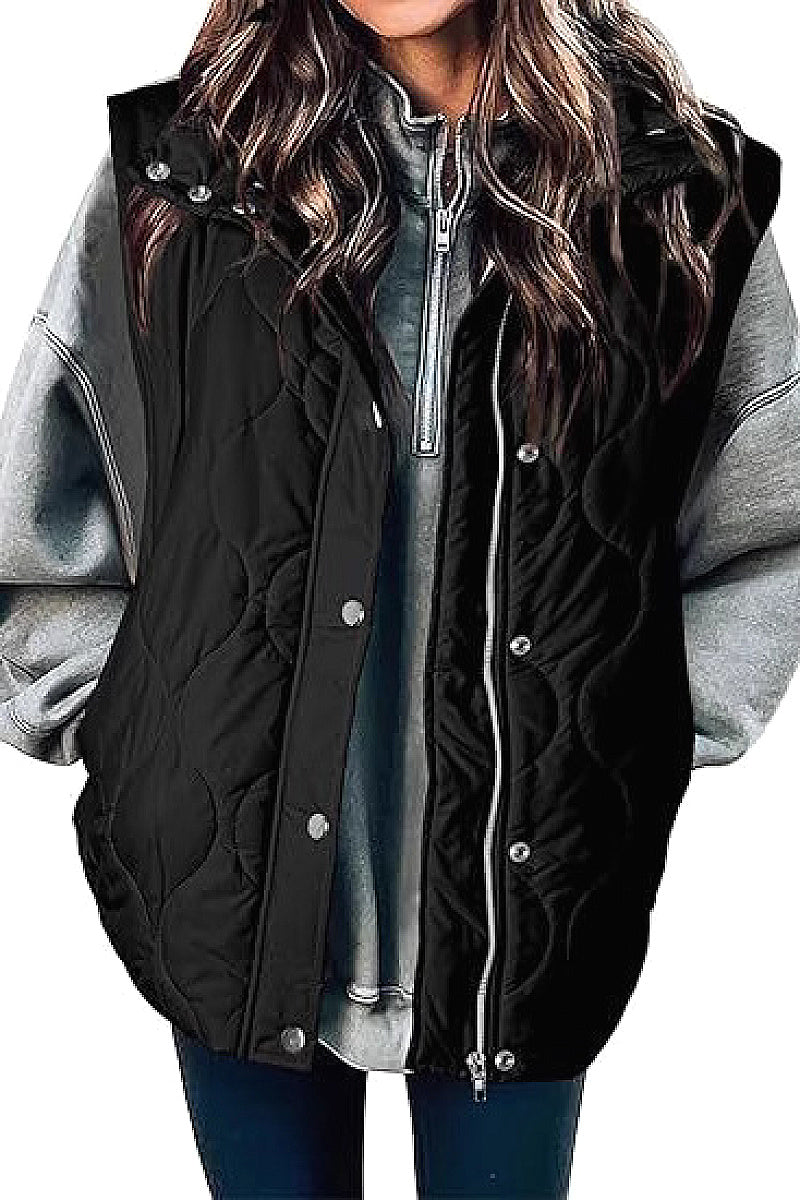 Fashionable Casual Sleeveless Cotton Vest with Zipper