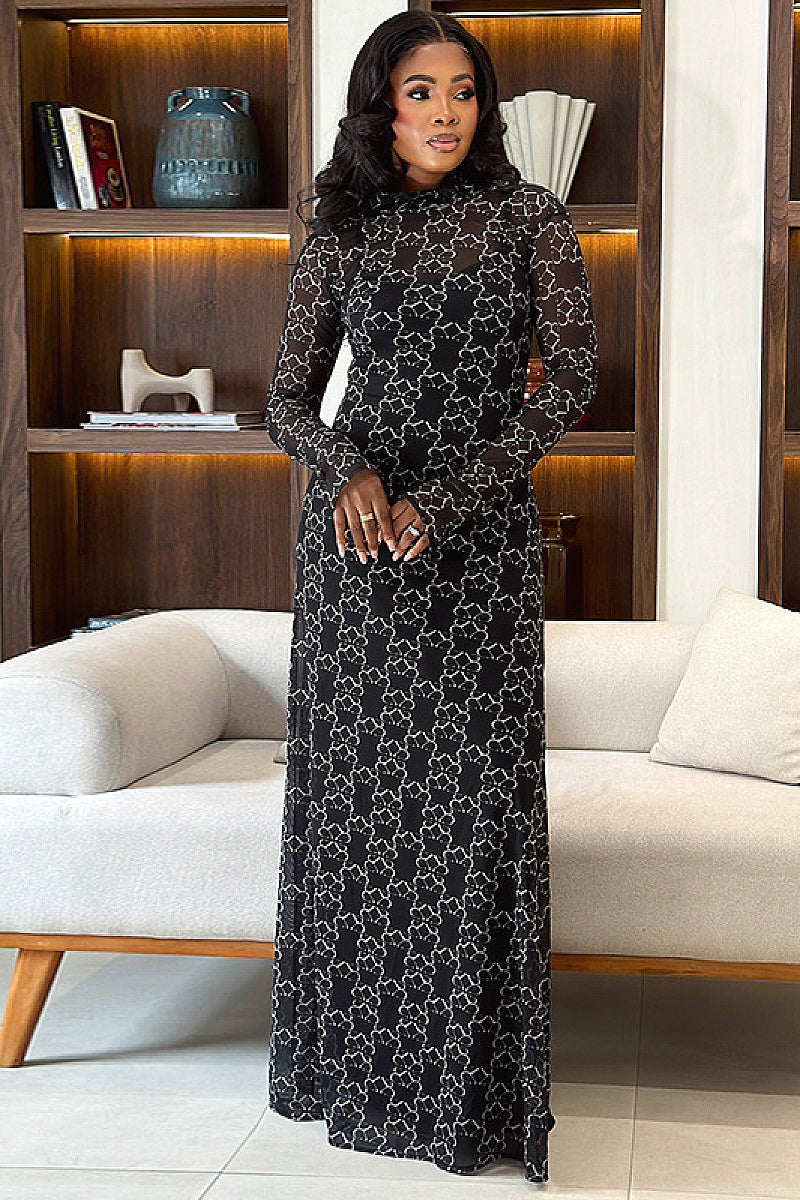 Fashionable High Neck Long Sleeve A-Line Dress