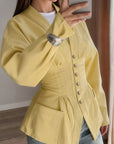 Stylish French Waist-Defined V-Neck Shirt for Women