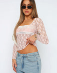 Sweet Pink Lace Pullover Top with Square Neck