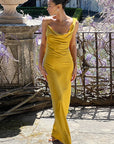 Sexy Backless Satin Long Dress with Spaghetti Straps