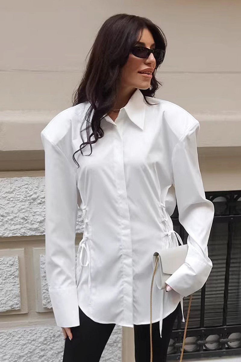Stylish White Shirt with Shoulder Pads for Women