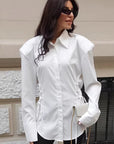 Stylish White Shirt with Shoulder Pads for Women