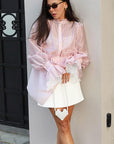 Asymmetrical Lace Shirt with Ruffle Hem