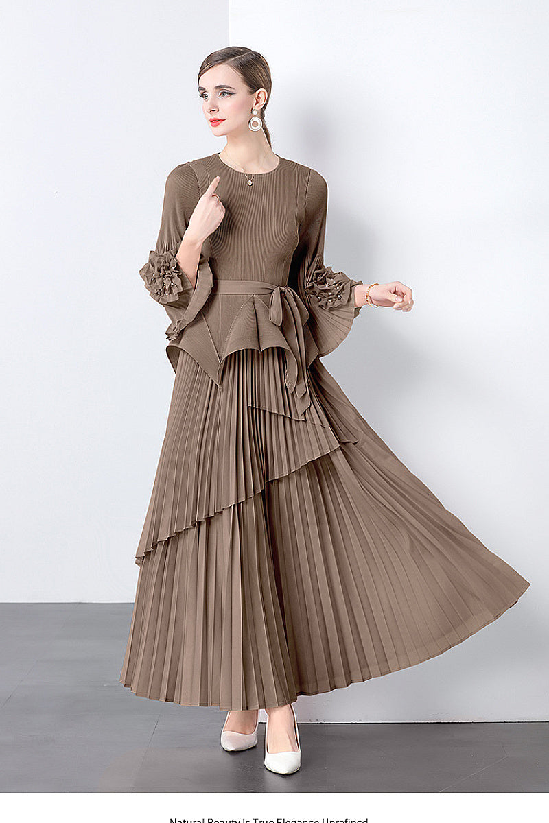 European Style Tie Waist Flare Sleeve Top Set