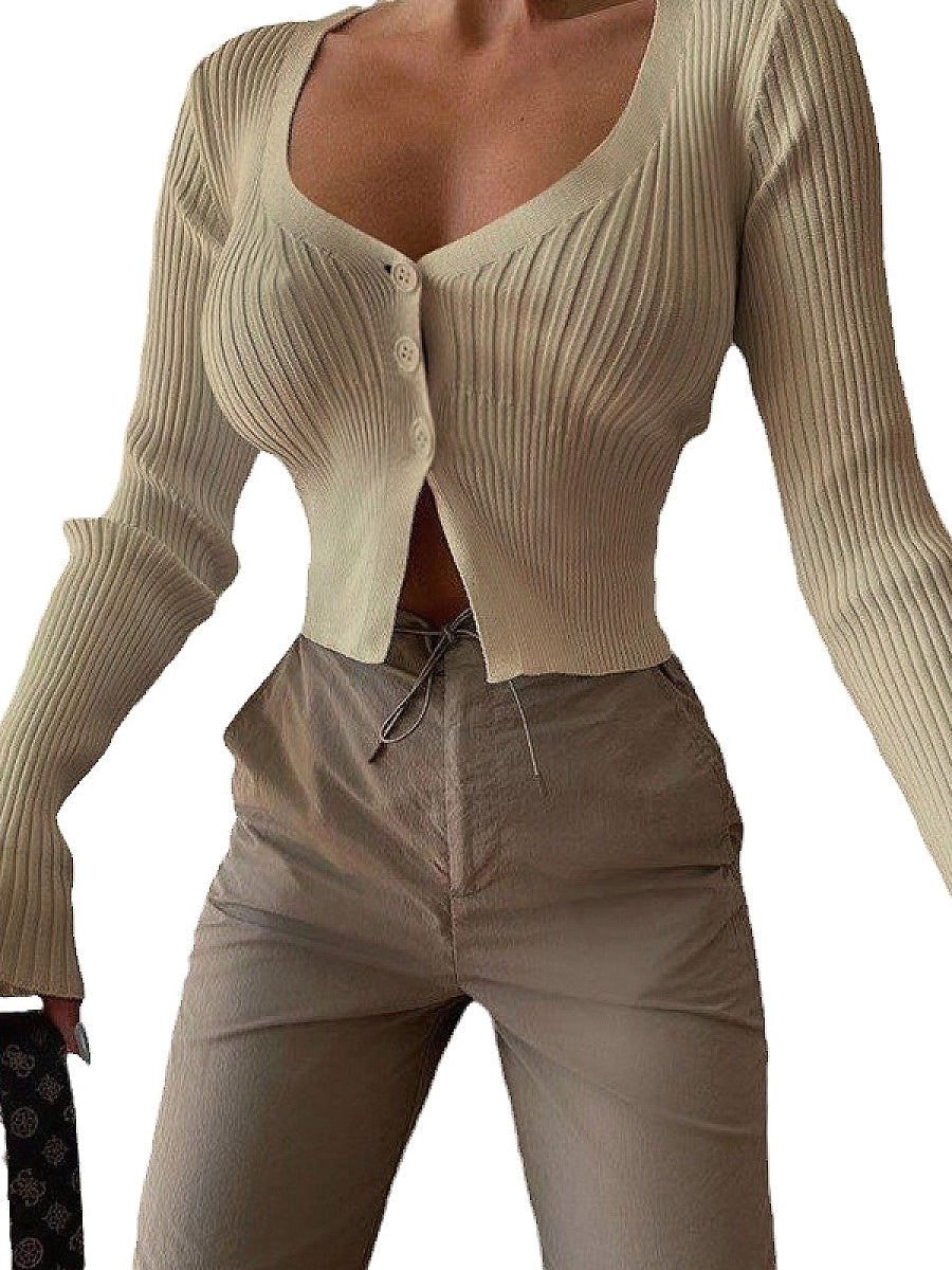 Stylish Deep V-Neck Long Sleeve Cardigan