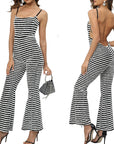 Summer Sexy Backless Striped Jumpsuit