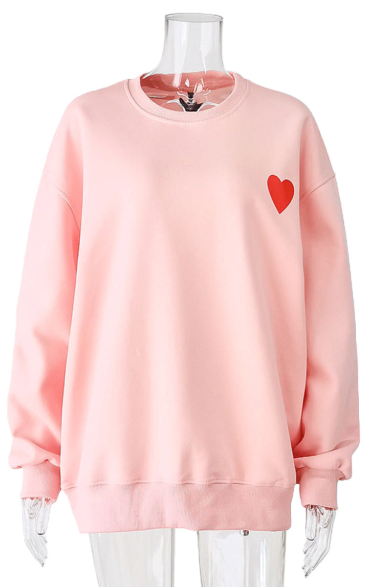 Casual Heart Print Pullover Sweatshirt for Women
