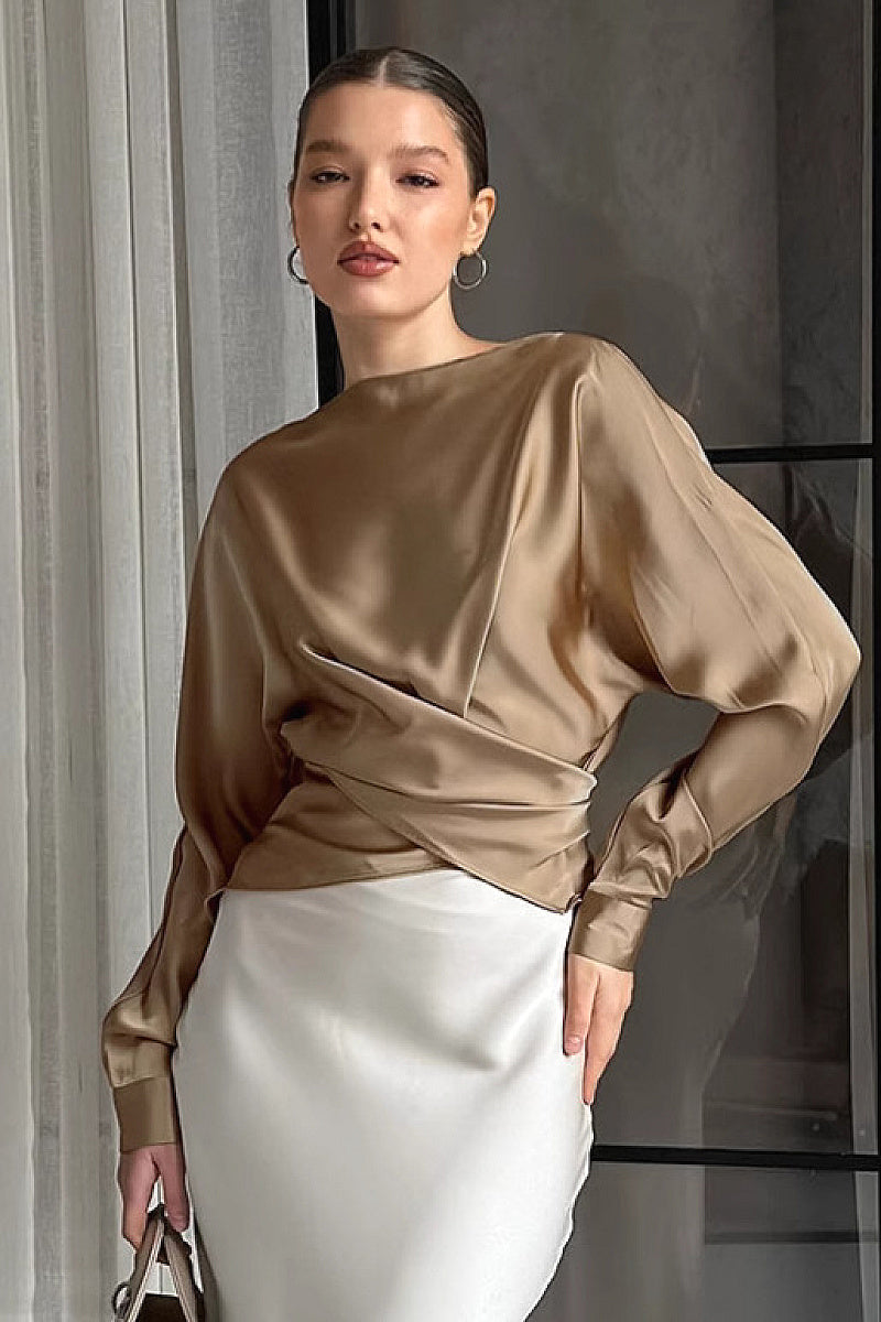 French Design Satin Round Neck Top for Women