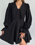 Fashionable Black Doll Collar Dress with Flare Sleeves