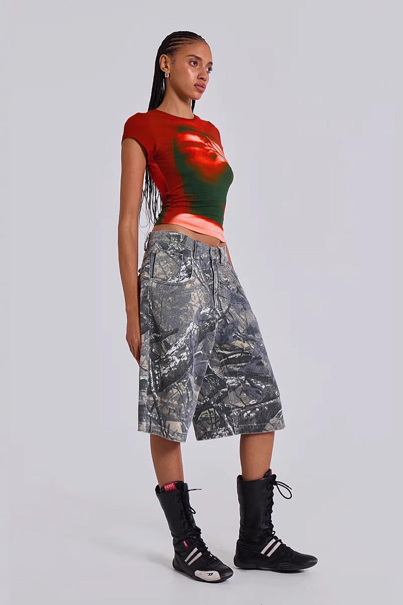 Retro Street Style Camouflage Print Loose Jeans