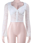 Lace Trim Long Sleeve Top for Casual Wear
