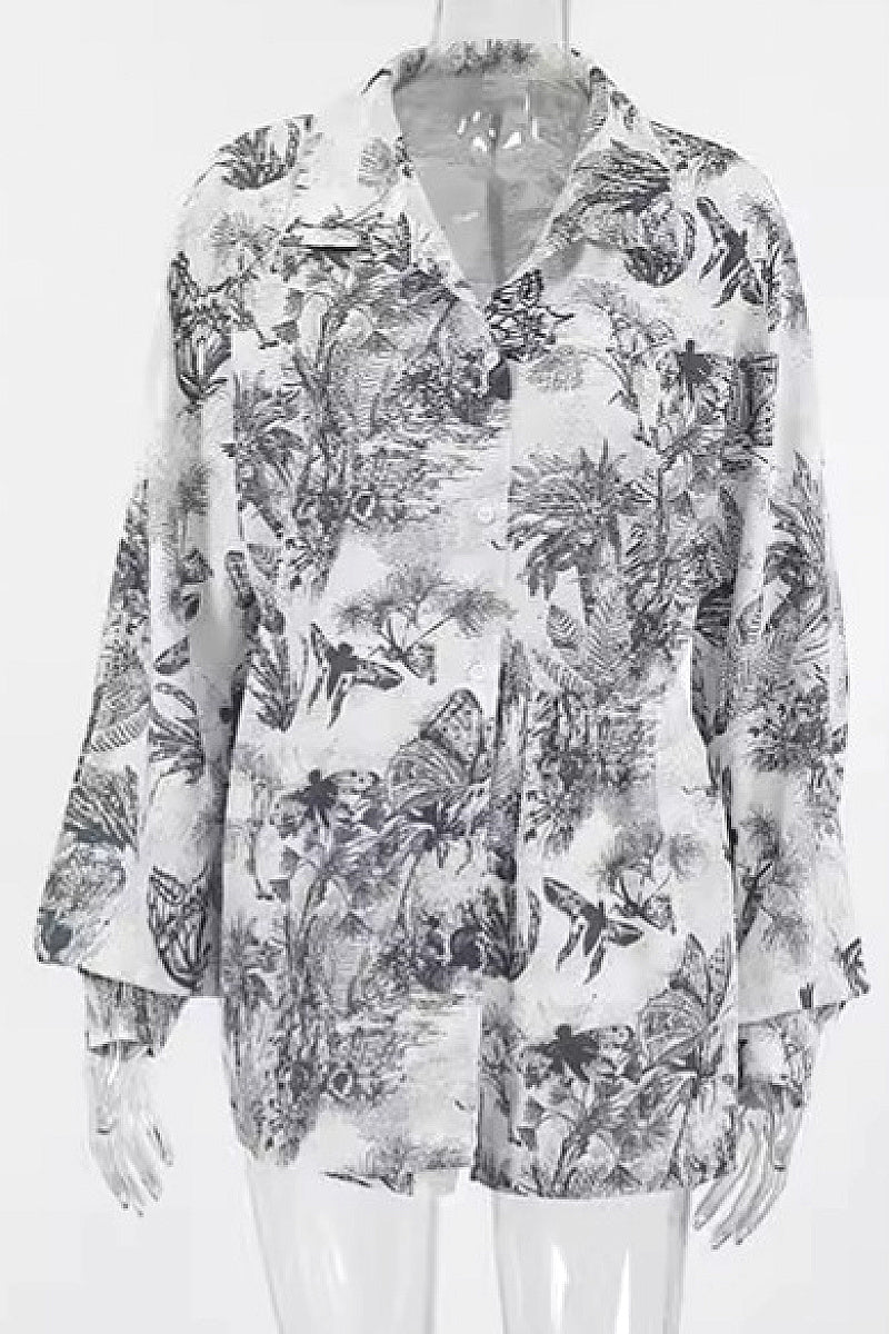 Fashion Loose Ink Print Shirt and Shorts Set