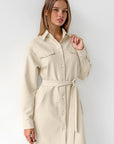 Retro Khaki Work Dress with Belted A-Line Style