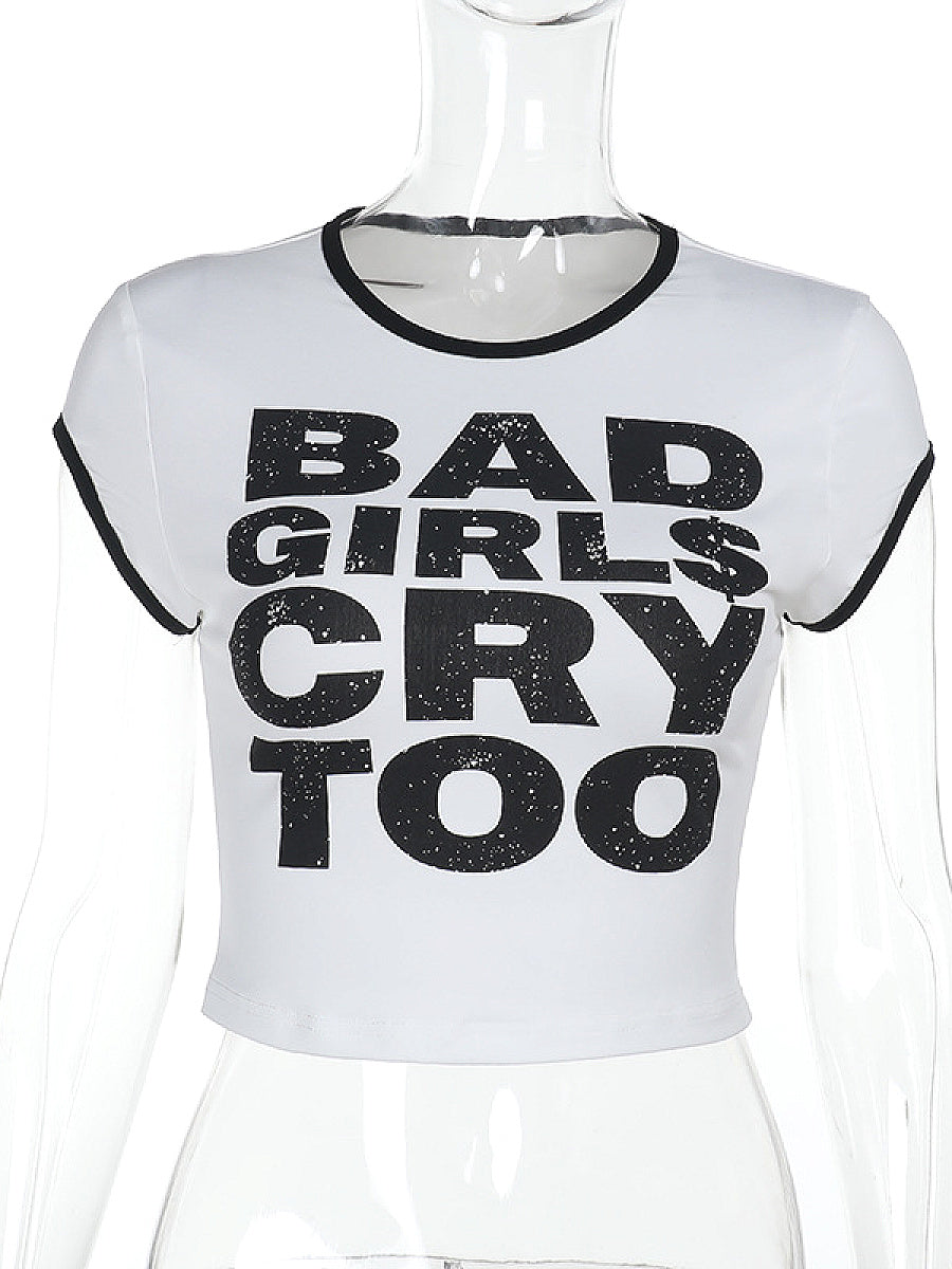 Color Block Letter Print Short Sleeve Top