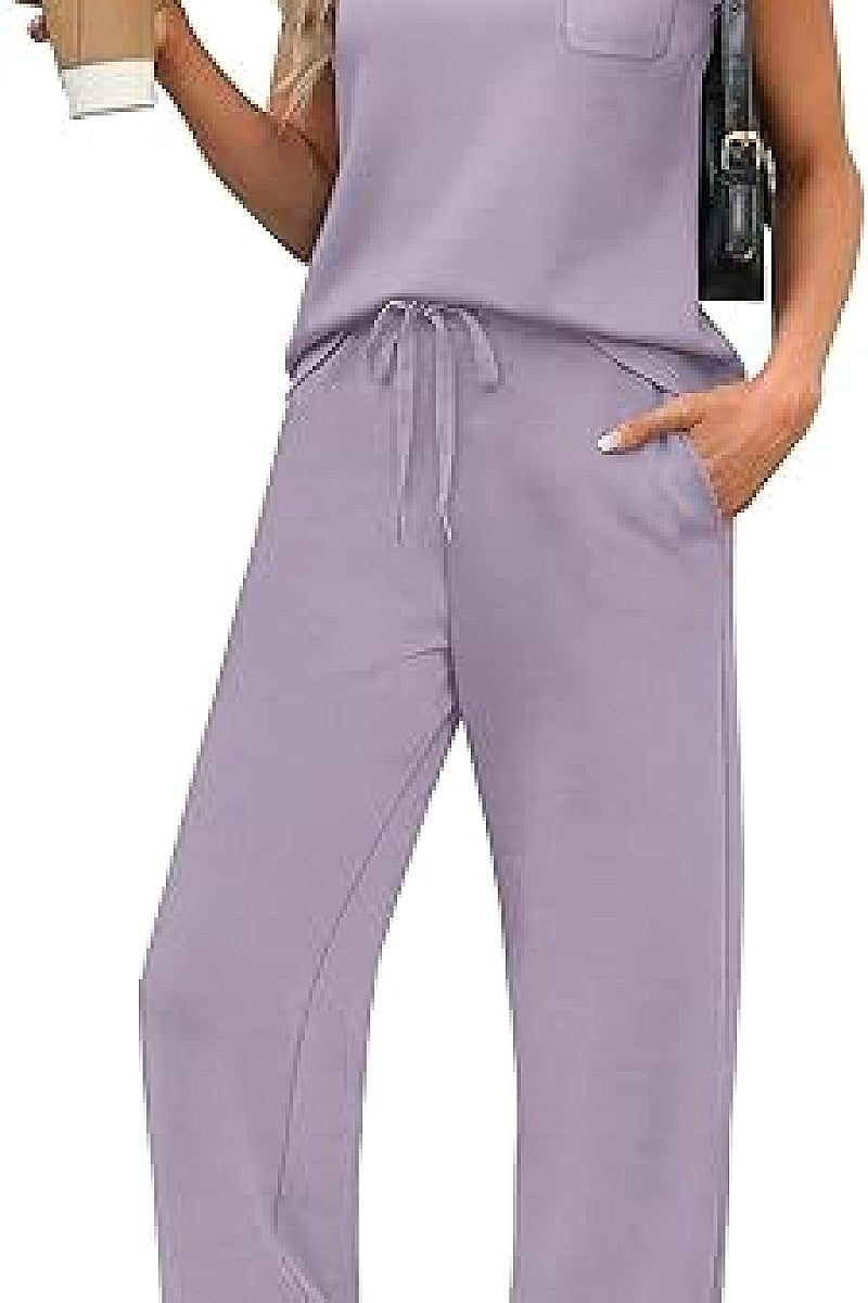 Casual Loose Fit Pocket T-Shirt and Pants Set
