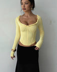 Ruffled Long Sleeve Waist Tie Top