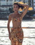 Sexy Backless Travel Dress with Geometric Print