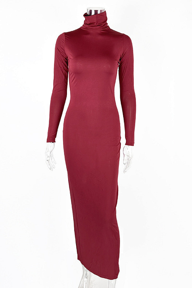 Elegant High Neck Long Sleeve Dress