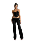 Chic Velvet Strapless Top and Long Pants Set