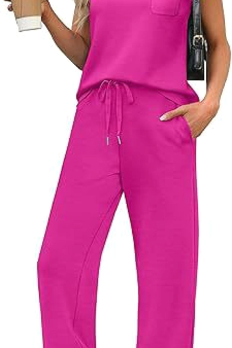 Casual Loose Fit Pocket T-Shirt and Pants Set
