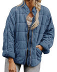 Solid Color Stand Collar Cotton Jacket for Women