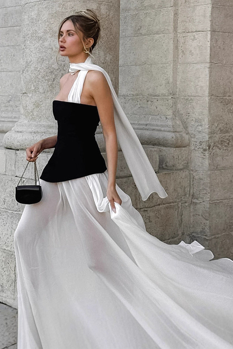 Elegant Black and White Maxi Dress for Women