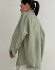 Autumn Casual Green Lapel Jacket for Women