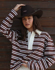 Spring Loose Striped Polo Neck Long Sleeve Top