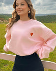 Casual Heart Print Pullover Sweatshirt for Women