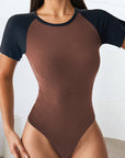 Summer Color Block Short Sleeve Bodysuit for Women