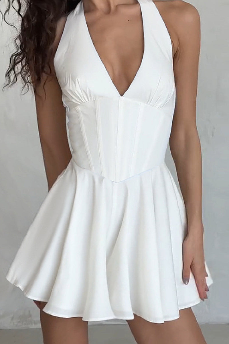 Stylish V-Neck Backless Mini Dress