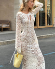 Chic Sheer Lace Long Sleeve Dress