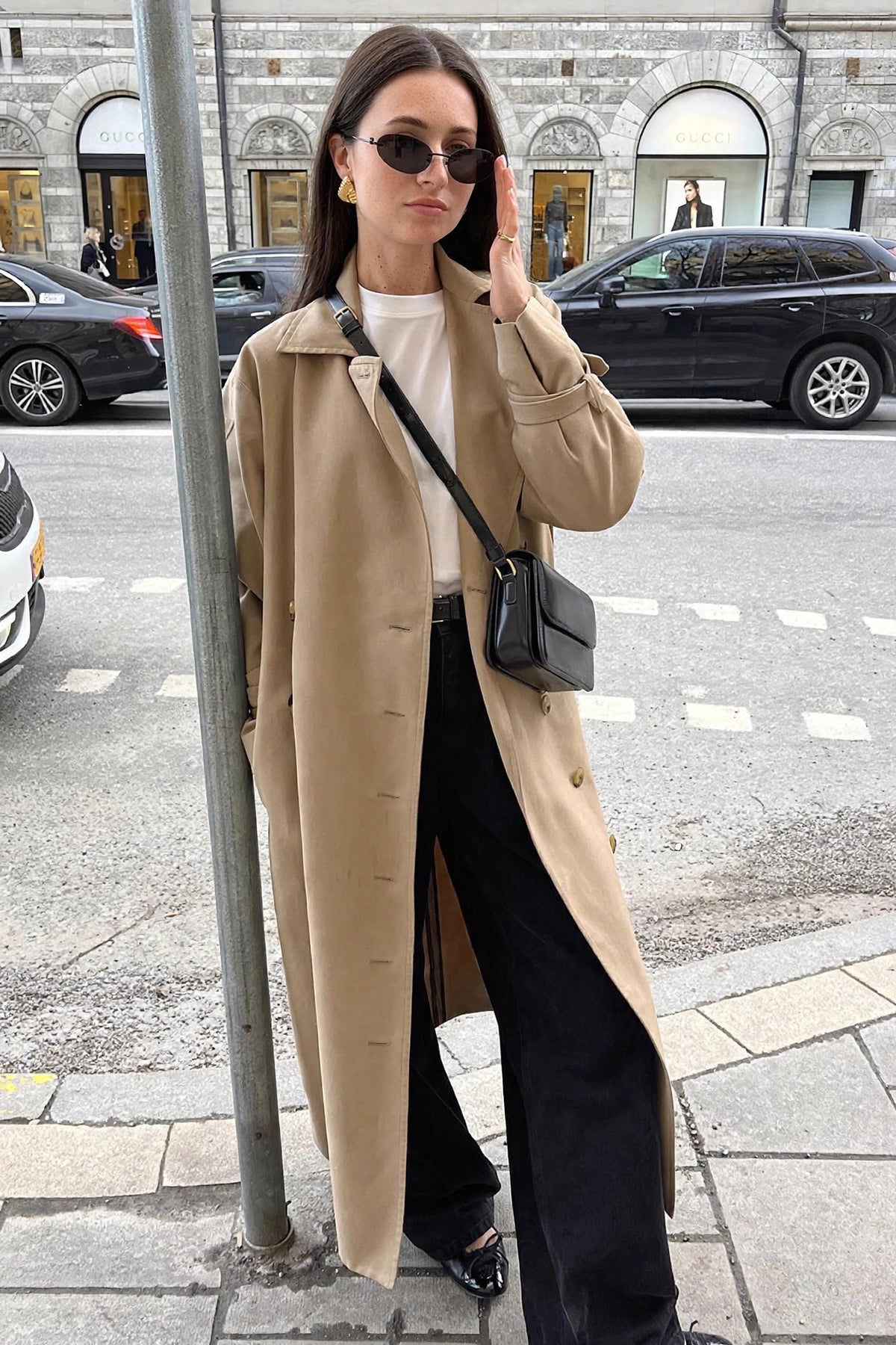 Rive Gauche Double-Breasted Trench on model