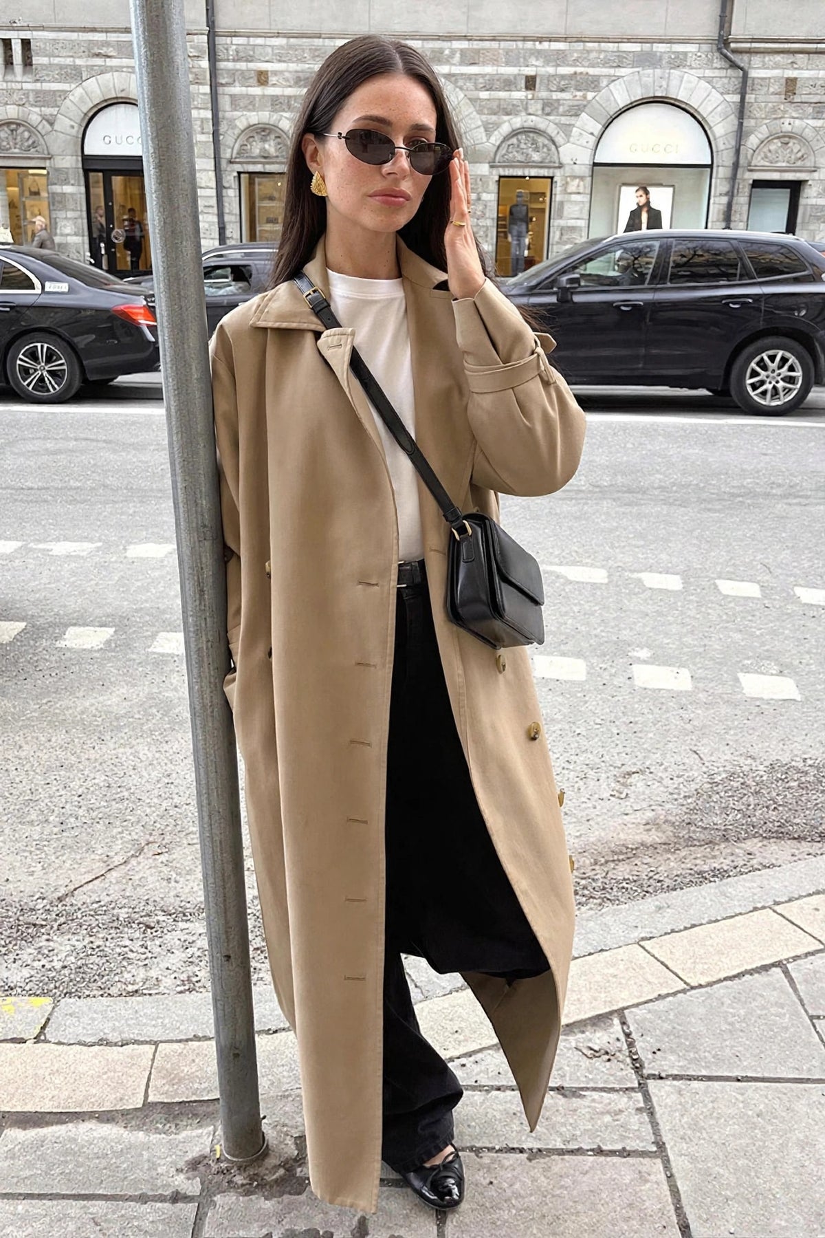 Rive Gauche Double-Breasted Trench on model