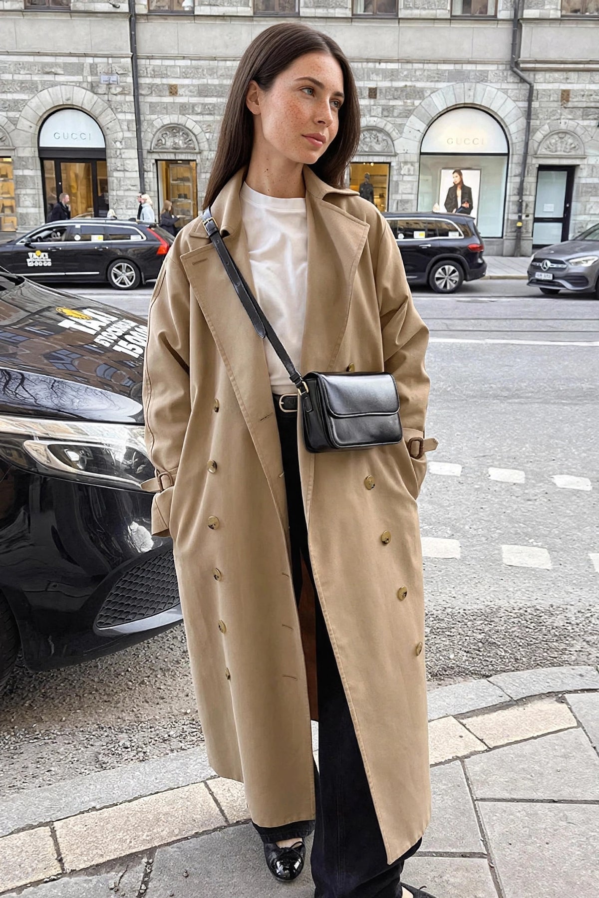 Rive Gauche Double-Breasted Trench on model