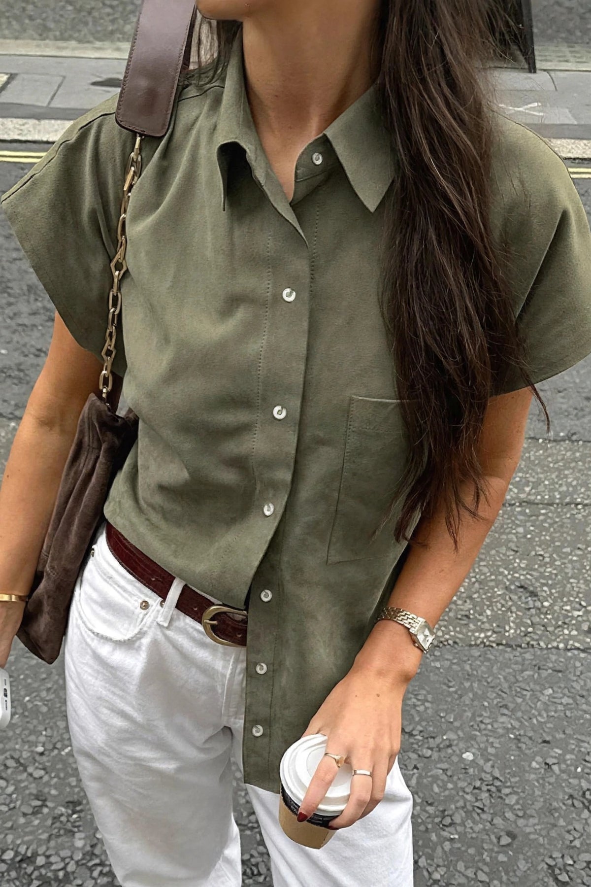 Flâneuse Relaxed Short-Sleeve Shirt on model