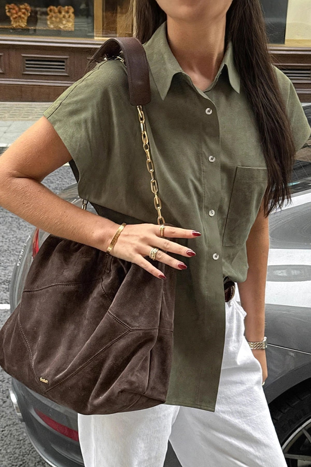 Flâneuse Relaxed Short-Sleeve Shirt on model