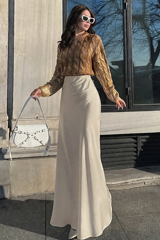 Glacé Satin Pencil Skirt on model