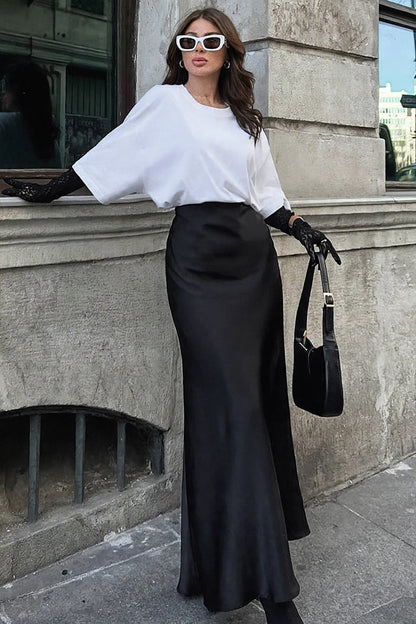 Glacé Satin Pencil Skirt on model