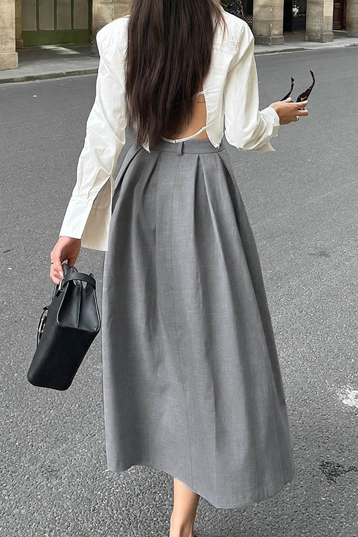 Parisienne A-Line Midi Skirt on model