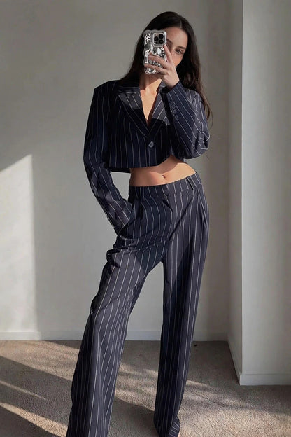 Margaux Pinstripe Tailored Suit Set on model