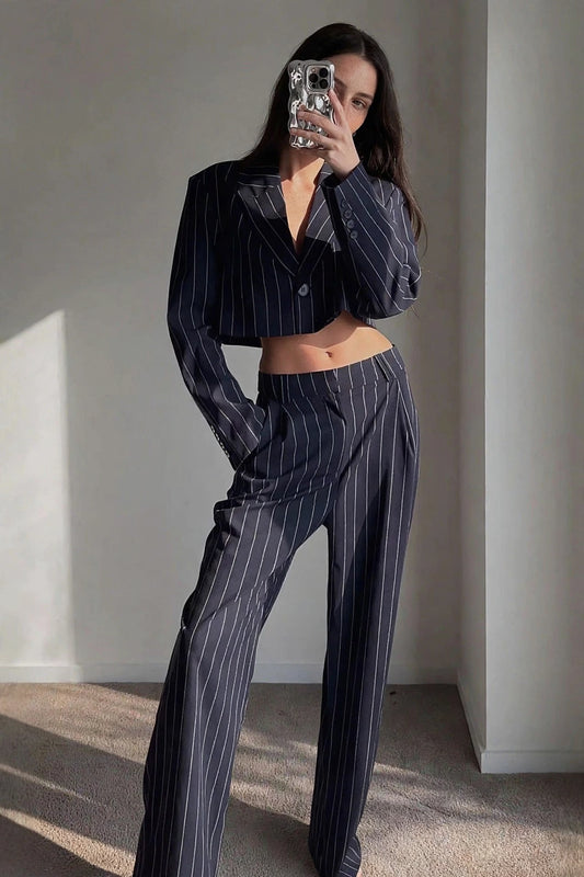 Margaux Pinstripe Tailored Suit Set on model